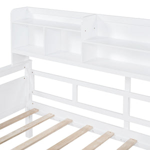 English Elm Twin Daybed with Under Bed Drawers and Built in Shelf Solid Pine Wood Frame N708P245183K