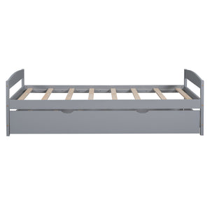 English Elm Twin Platform Bed with Trundle for Space-Saving Guest Sleepovers Durable Pine-MDF Twin Frame Gray WF313279AAE