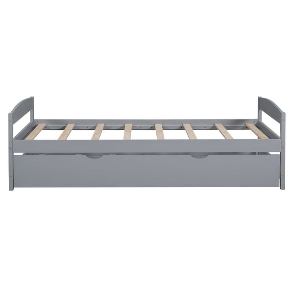 English Elm Twin Platform Bed with Trundle for Space-Saving Guest Sleepovers Durable Pine-MDF Twin Frame Gray WF313279AAE