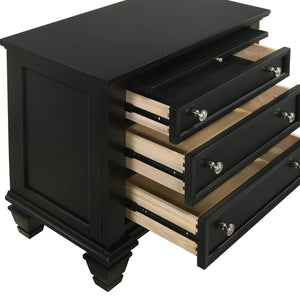 English Elm Black 3-Drawer Nightstand Cottage-Transitional Style with Pull-Out Tray, Silver Knobs, Durable Hardwood B062P145467