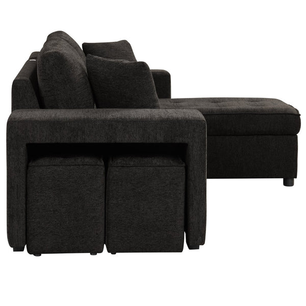 English Elm 104.5" Reversible L-shaped Sectional Sleeper Sofa with Storage Chaise and Linen Chenille Fabric Charcoal Grey SG000432AAN