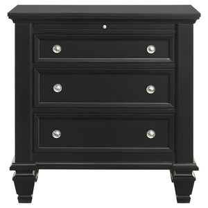 English Elm Black 3-Drawer Nightstand Cottage-Transitional Style with Pull-Out Tray, Silver Knobs, Durable Hardwood B062P145467