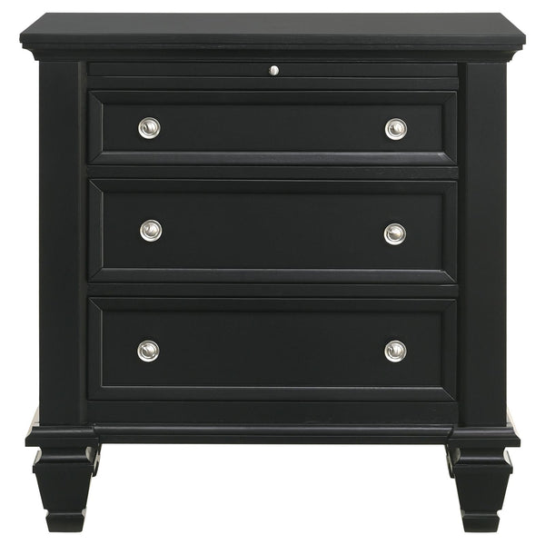 English Elm Black 3-Drawer Nightstand Cottage-Transitional Style with Pull-Out Tray, Silver Knobs, Durable Hardwood B062P145467