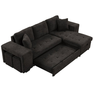 English Elm 104.5" Reversible L-shaped Sectional Sleeper Sofa with Storage Chaise and Linen Chenille Fabric Charcoal Grey SG000432AAN