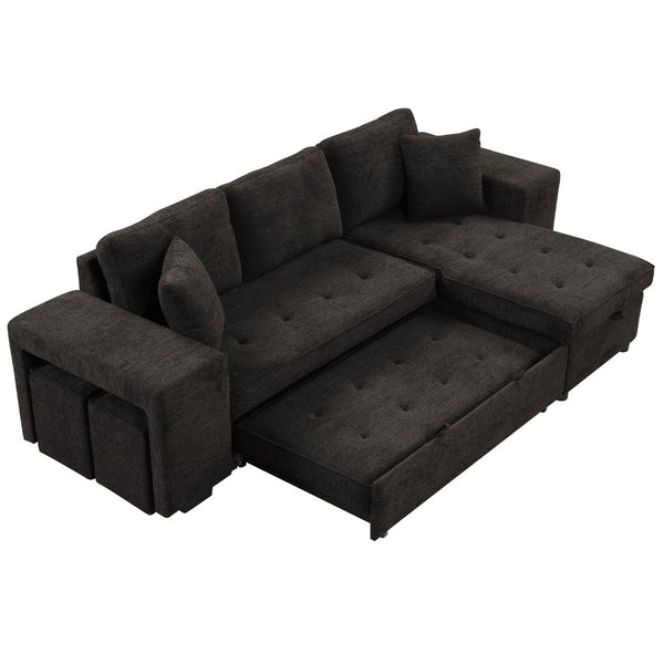 English Elm 104.5" Reversible L-shaped Sectional Sleeper Sofa with Storage Chaise and Linen Chenille Fabric Charcoal Grey SG000432AAN