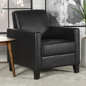 English Elm Black Upholstered Cushion Back Accent Chair with Slender Track Arms, Removable Seat, Cappuccino Legs B062P145613