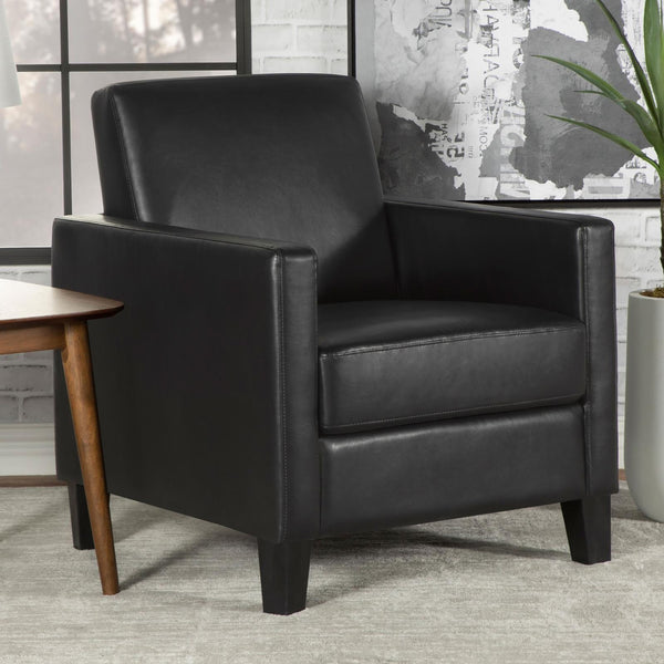 English Elm Black Upholstered Cushion Back Accent Chair with Slender Track Arms, Removable Seat, Cappuccino Legs B062P145613