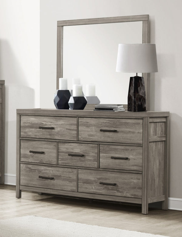 English Elm Rustic Bainbridge 7-Drawer Dresser in Weathered Gray Melamine Finish with Black Metal Bar Pulls, 58.5" B011P146008