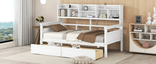 English Elm Twin Daybed with Under Bed Drawers and Built in Shelf Solid Pine Wood Frame N708P245183K