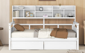 English Elm Twin Daybed with Under Bed Drawers and Built in Shelf Solid Pine Wood Frame N708P245183K