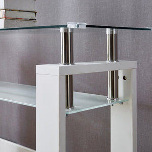 English Elm Black Mdf Foyer Console Dual Tempered Glass Shelves Sleek Architectural Entryway Table White W1311P146045
