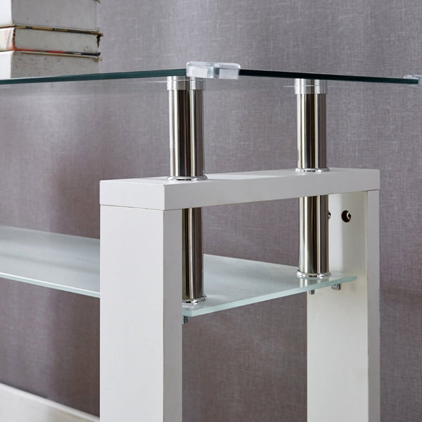 English Elm Black Mdf Foyer Console Dual Tempered Glass Shelves Sleek Architectural Entryway Table White W1311P146045