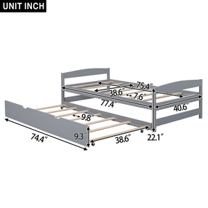 English Elm Twin Platform Bed with Trundle for Space-Saving Guest Sleepovers Durable Pine-MDF Twin Frame Gray WF313279AAE
