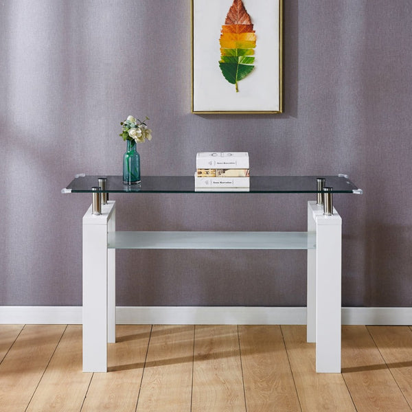 English Elm Black Mdf Foyer Console Dual Tempered Glass Shelves Sleek Architectural Entryway Table White W1311P146045