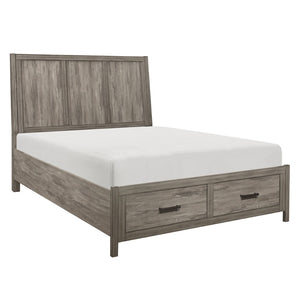 English Elm Rustic Queen Platform Bed Weathered Gray Reclaimed Wood Look with Footboard Drawers B011S00648