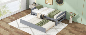 English Elm Twin Platform Bed with Trundle for Space-Saving Guest Sleepovers Durable Pine-MDF Twin Frame Gray WF313279AAE
