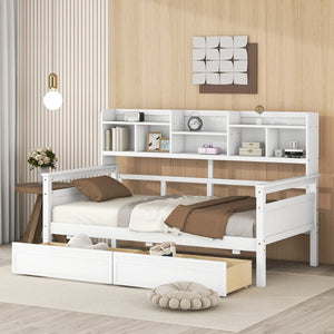 English Elm Twin Daybed with Under Bed Drawers and Built in Shelf Solid Pine Wood Frame N708P245183K