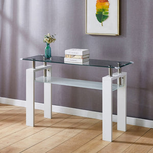 English Elm Black Mdf Foyer Console Dual Tempered Glass Shelves Sleek Architectural Entryway Table White W1311P146045