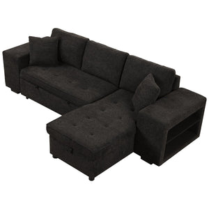 English Elm 104.5" Reversible L-shaped Sectional Sleeper Sofa with Storage Chaise and Linen Chenille Fabric Charcoal Grey SG000432AAN