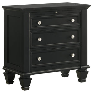 English Elm Black 3-Drawer Nightstand Cottage-Transitional Style with Pull-Out Tray, Silver Knobs, Durable Hardwood B062P145467