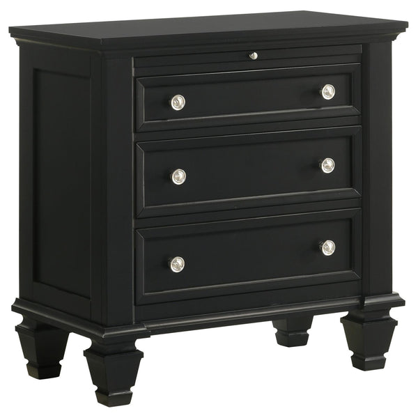 English Elm Black 3-Drawer Nightstand Cottage-Transitional Style with Pull-Out Tray, Silver Knobs, Durable Hardwood B062P145467