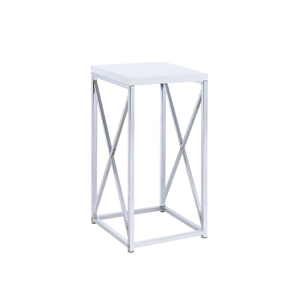 English Elm Glossy White Oval Accent Table with Chrome Frame, Sleek Modern Nightstand, Lightweight 33 lb Limit B062P145497