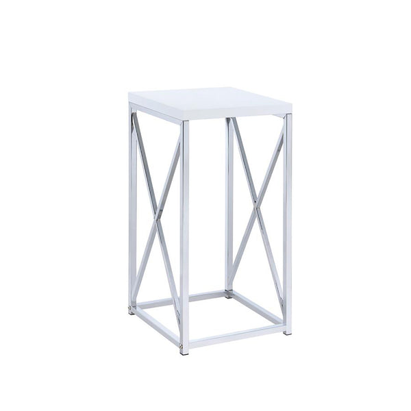 English Elm Glossy White Oval Accent Table with Chrome Frame, Sleek Modern Nightstand, Lightweight 33 lb Limit B062P145497