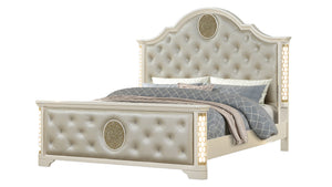 English Elm JASMINE King 5-Pc LED Vanity Bedroom Set with Champagne Tufted Headboard, Gold Accents & Storage B009S01987