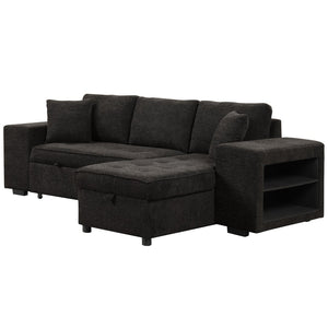 English Elm 104.5" Reversible L-shaped Sectional Sleeper Sofa with Storage Chaise and Linen Chenille Fabric Charcoal Grey SG000432AAN