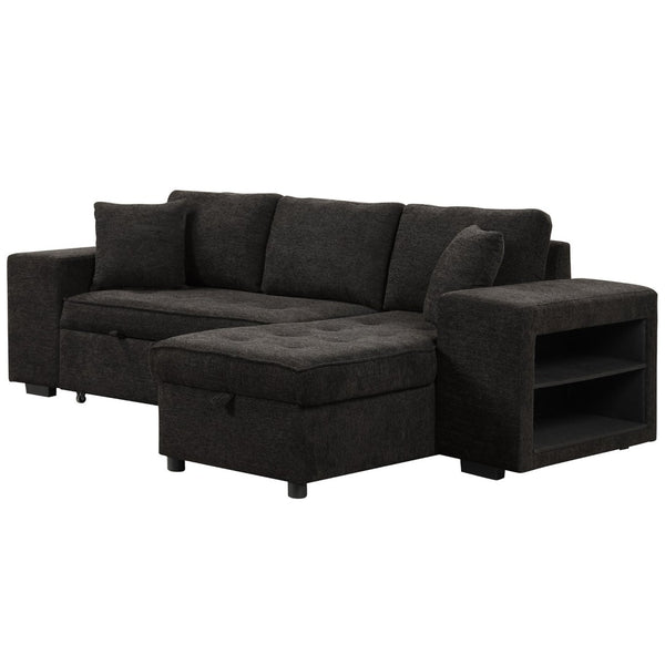 English Elm 104.5" Reversible L-shaped Sectional Sleeper Sofa with Storage Chaise and Linen Chenille Fabric Charcoal Grey SG000432AAN