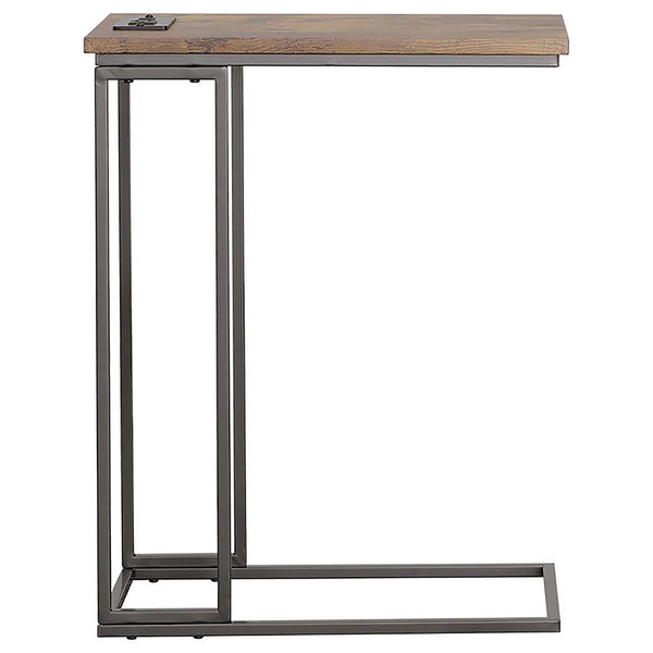 English Elm Gunmetal Rustic C-Shape Snack Table in Antique Brown with Power Outlet and Dual USB Charging Ports B062P145499