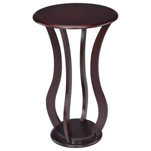 English Elm Cherry Round Pedestal Accent Table with Faux Marble Top — Cherry Finish, Wavy Legs, Elegant Plant Stand B062P145502