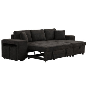 English Elm 104.5" Reversible L-shaped Sectional Sleeper Sofa with Storage Chaise and Linen Chenille Fabric Charcoal Grey SG000432AAN