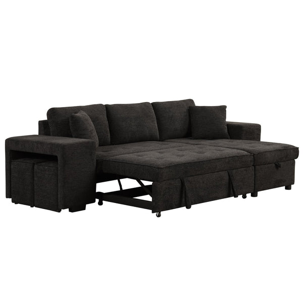 English Elm 104.5" Reversible L-shaped Sectional Sleeper Sofa with Storage Chaise and Linen Chenille Fabric Charcoal Grey SG000432AAN