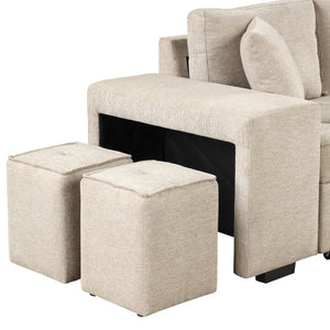 English Elm 104.5" Reversible L-shaped Sectional Sleeper Sofa with Storage Chaise and Linen Chenille Fabric Cream SG000432AAA