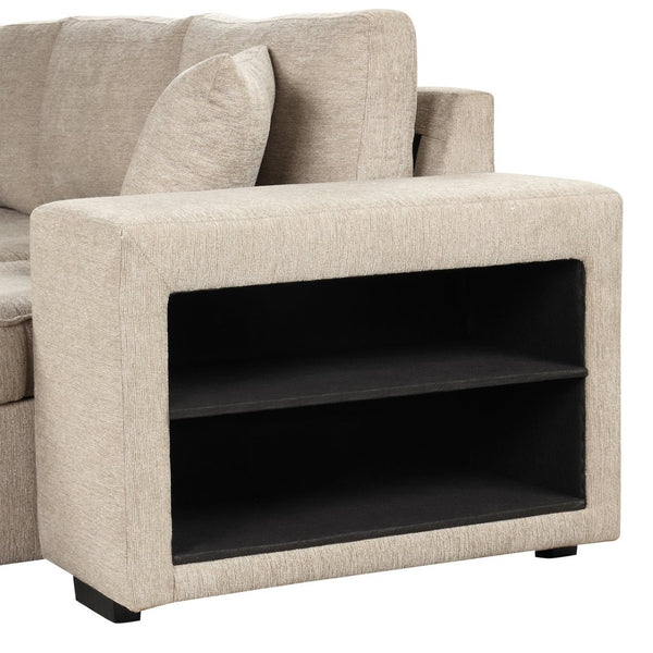 English Elm 104.5" Reversible L-shaped Sectional Sleeper Sofa with Storage Chaise and Linen Chenille Fabric Cream SG000432AAA