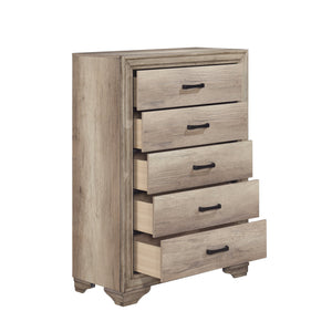 English Elm 1pc Natural Finish Chest of 5 Drawers with Black Hardware, Rustic Contemporary Bedroom Storage B011P146006