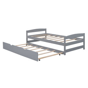 English Elm Twin Platform Bed with Trundle for Space-Saving Guest Sleepovers Durable Pine-MDF Twin Frame Gray WF313279AAE