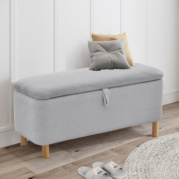 English Elm Basics Boucle Lift Top Storage Bench with Hidden Compartment for Entryway or Bedroom W1805137546