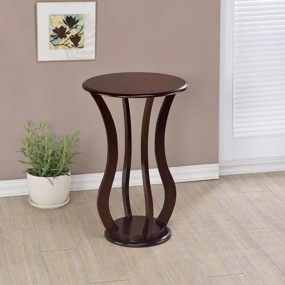 English Elm Cherry Round Pedestal Accent Table with Faux Marble Top — Cherry Finish, Wavy Legs, Elegant Plant Stand B062P145502