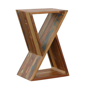 English Elm Natural Rustic Accent Table with Geometric Silhouette, Recycled Wood, Distressed Finish, Storage Space B062P145500