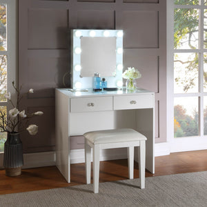 English Elm White Makeup Vanity with 10 LED Lights, USB & Power Outlet, Stool, 2 Drawers, Modern Luxurious Makeup Station B011P146014