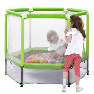 English Elm 55'' Kids Trampoline with Galvanized Steel Frame Foam Padded Enclosure and Ocean Balls Green MX314556AAF