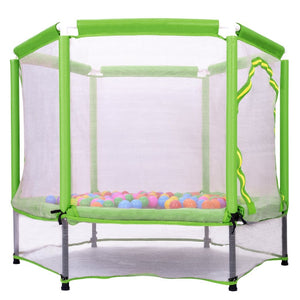 English Elm 55'' Kids Trampoline with Galvanized Steel Frame Foam Padded Enclosure and Ocean Balls Green MX314556AAF