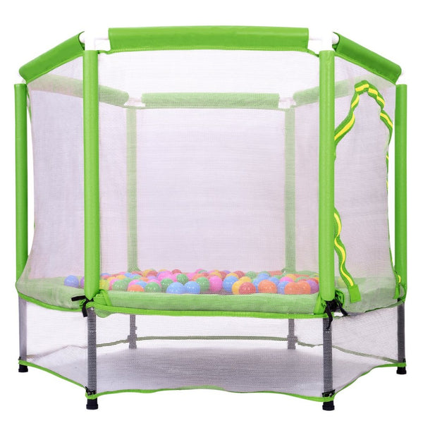 English Elm 55'' Kids Trampoline with Galvanized Steel Frame Foam Padded Enclosure and Ocean Balls Green MX314556AAF