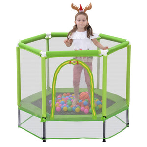 English Elm 55'' Kids Trampoline with Galvanized Steel Frame Foam Padded Enclosure and Ocean Balls Green MX314556AAF