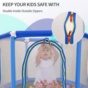 English Elm 55'' Kids Trampoline with Galvanized Steel Frame Foam Padded Enclosure and Ocean Balls Blue MX314556AAC