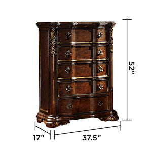 English Elm Bella Queen 5-Piece Walnut Bedroom Set with Upholstered Wing Headboard, Marble Tops, 9-Drawer Dresser B009S01606