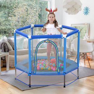 English Elm 55'' Kids Trampoline with Galvanized Steel Frame Foam Padded Enclosure and Ocean Balls Blue MX314556AAC