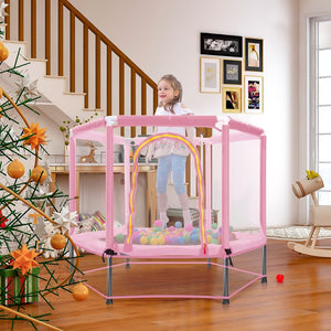 English Elm 55'' Kids Trampoline with Galvanized Steel Frame Foam Padded Enclosure and Ocean Balls Pink MX314556AAH